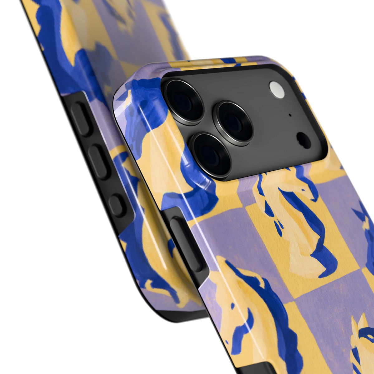 Schaakpaarden Dambord hoesje voor iPhone 17 Pro Max, close-up
