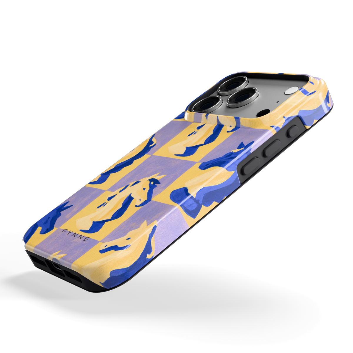 Schaakpaarden Dambord hoesje voor iPhone 18 Pro, schuin