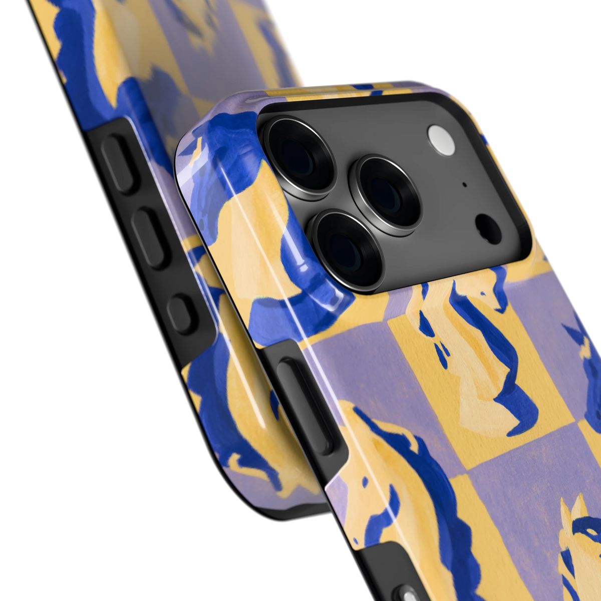 Schaakpaarden Dambord hoesje voor iPhone 18 Pro, close-up