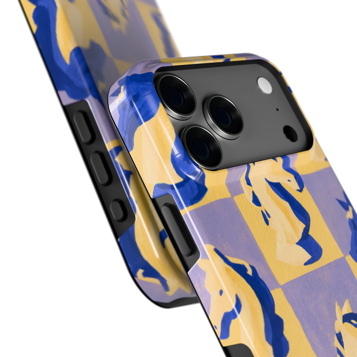 Schaakpaarden Dambord hoesje voor iPhone 18 Pro Max, close-up