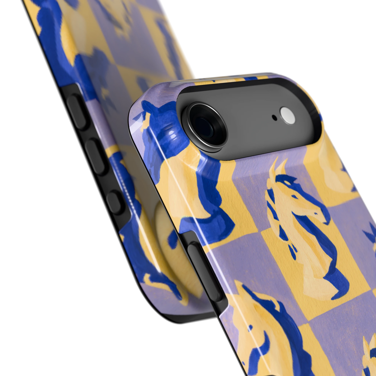 Schaakpaarden Dambord hoesje voor iPhone Air, close-up