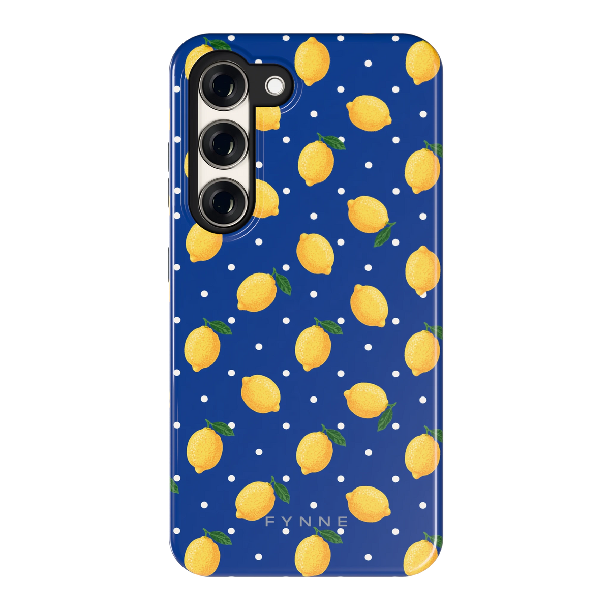 Citroenen op marineblauw hoesje voor Galaxy S23, achterkant