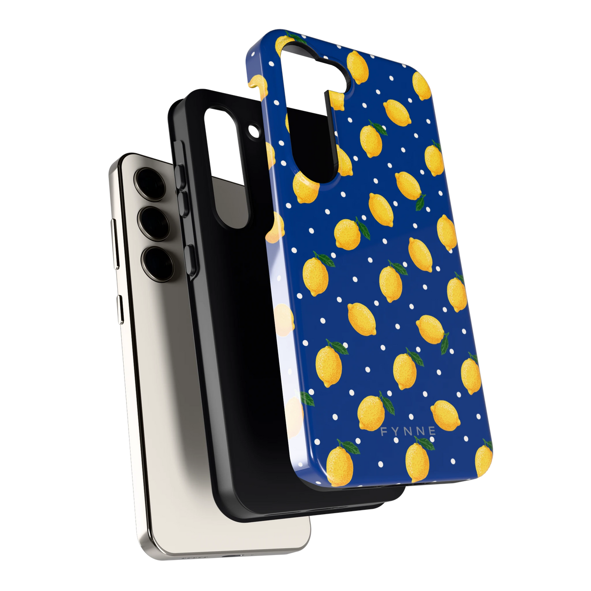 Citroenen op marineblauw hoesje voor Galaxy S23, los van de telefoon