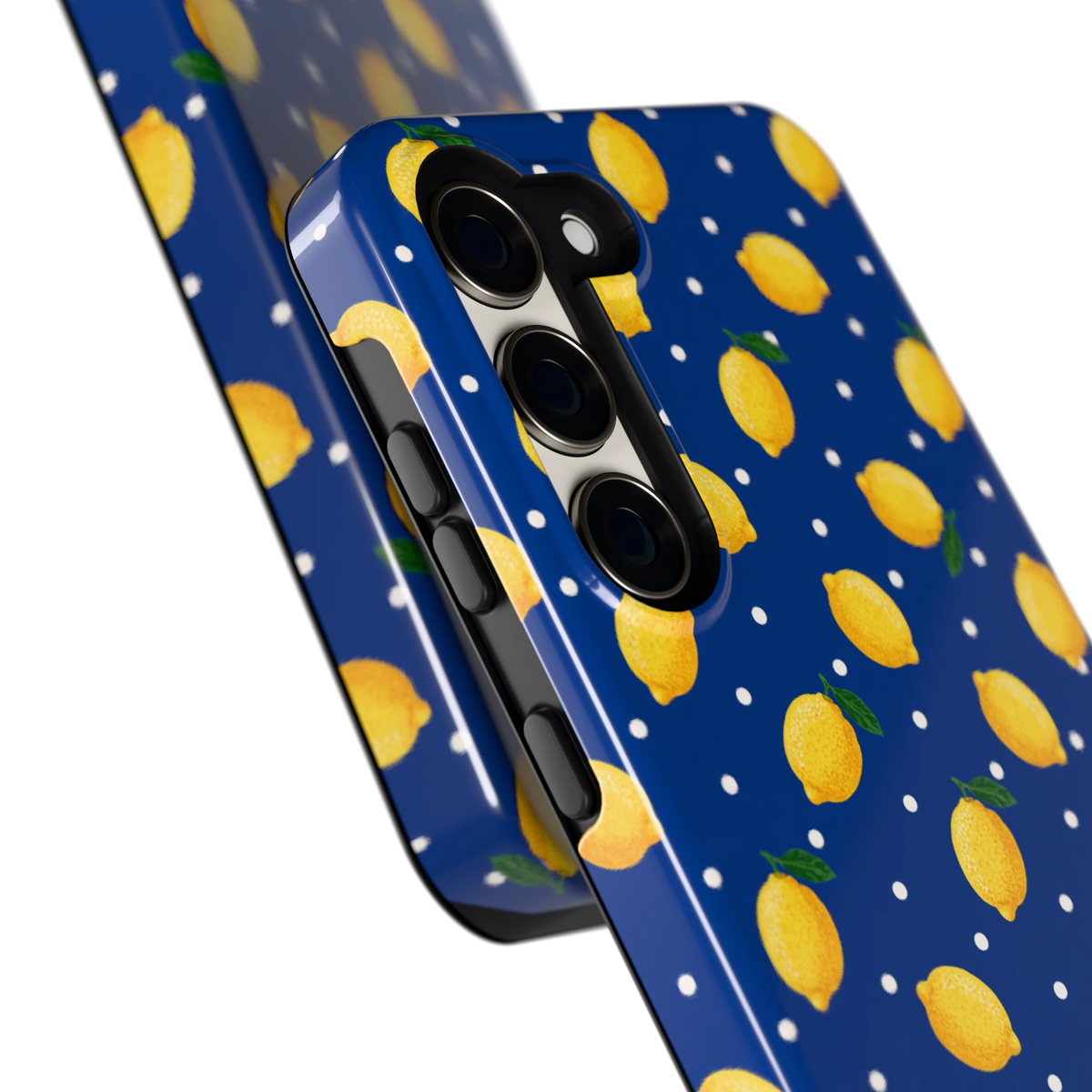 Citroenen op marineblauw hoesje voor Galaxy S23, close-up