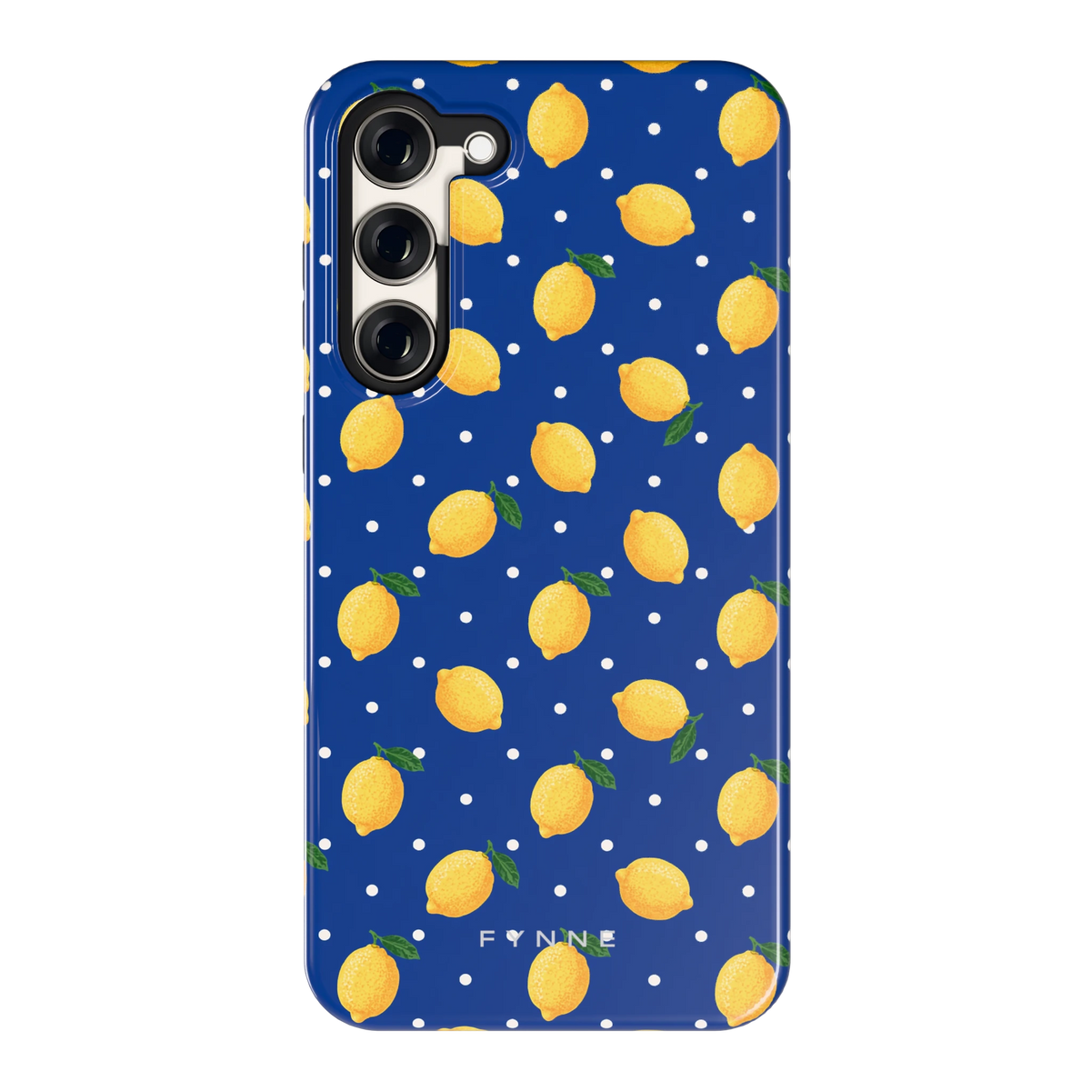Citroenen op marineblauw hoesje voor Galaxy S23+, achterkant