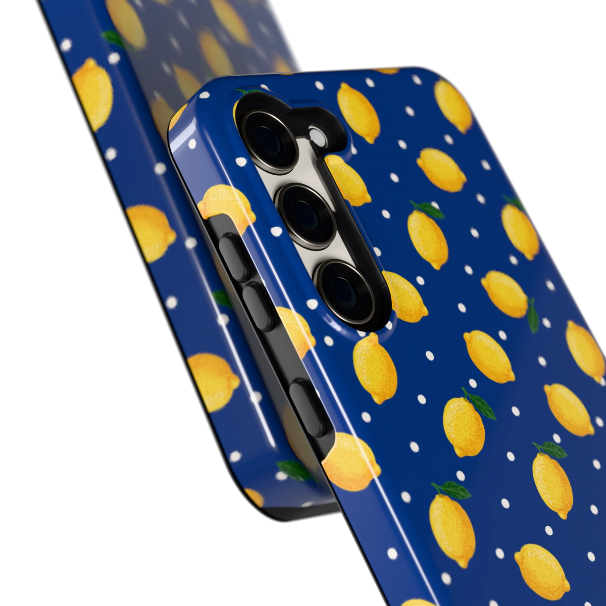 Citroenen op marineblauw hoesje voor Galaxy S23+, close-up