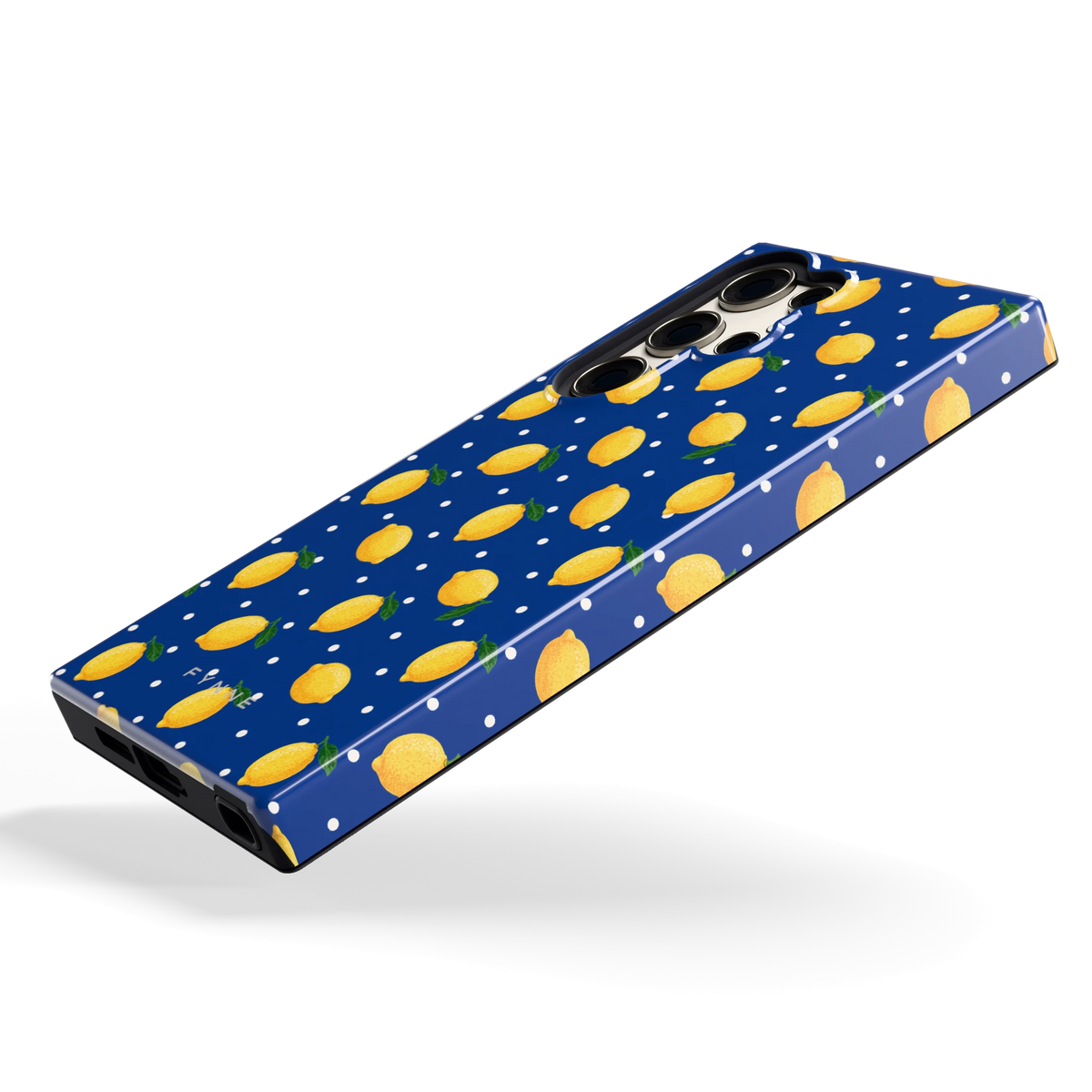 Citroenen op marineblauw hoesje voor Galaxy S23 Ultra, schuin