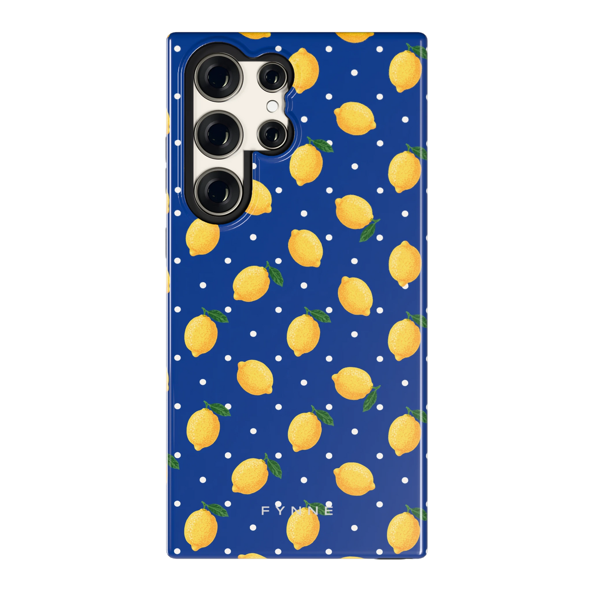 Citroenen op marineblauw hoesje voor Galaxy S23 Ultra, achterkant
