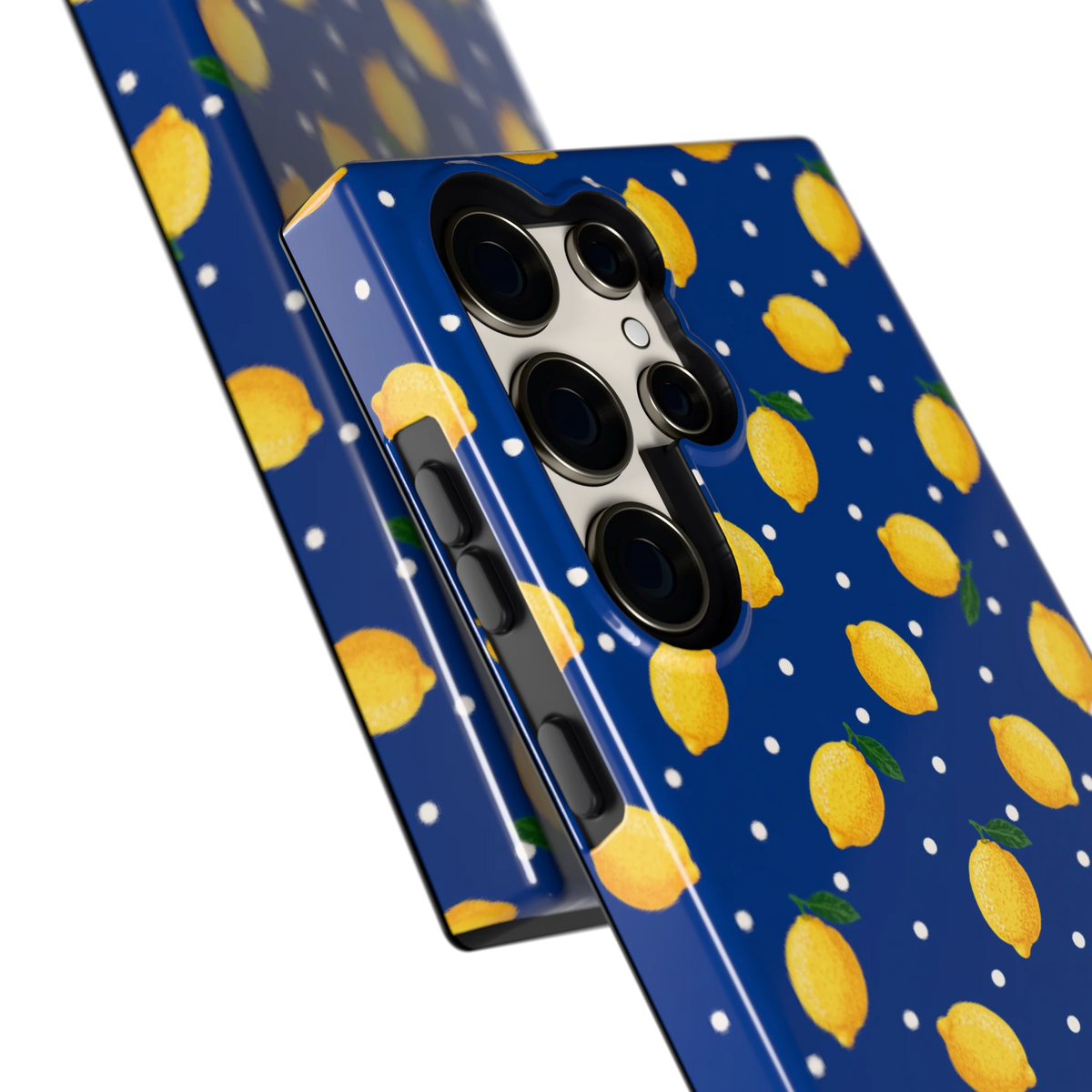 Citroenen op marineblauw hoesje voor Galaxy S23 Ultra, close-up