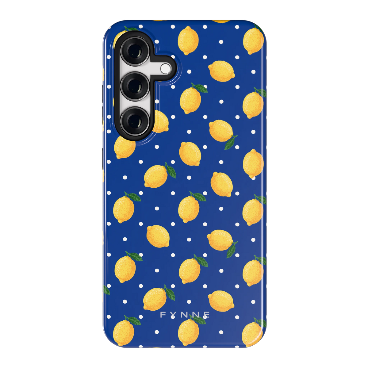 Citroenen op marineblauw hoesje voor Galaxy S24, achterkant