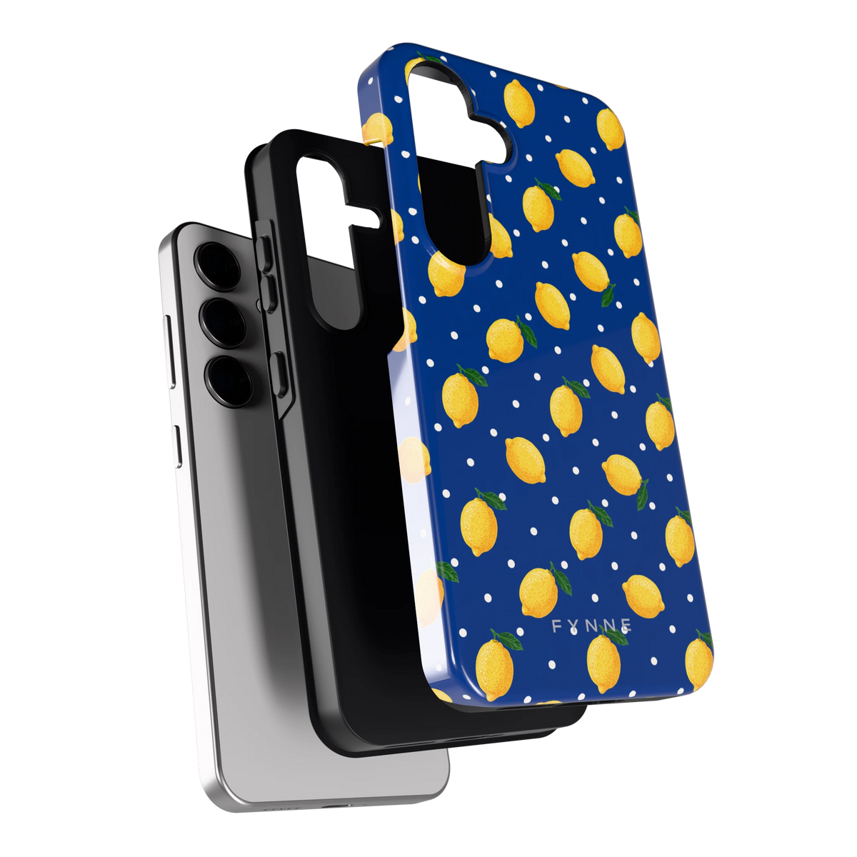 Citroenen op marineblauw hoesje voor Galaxy S24, los van de telefoon