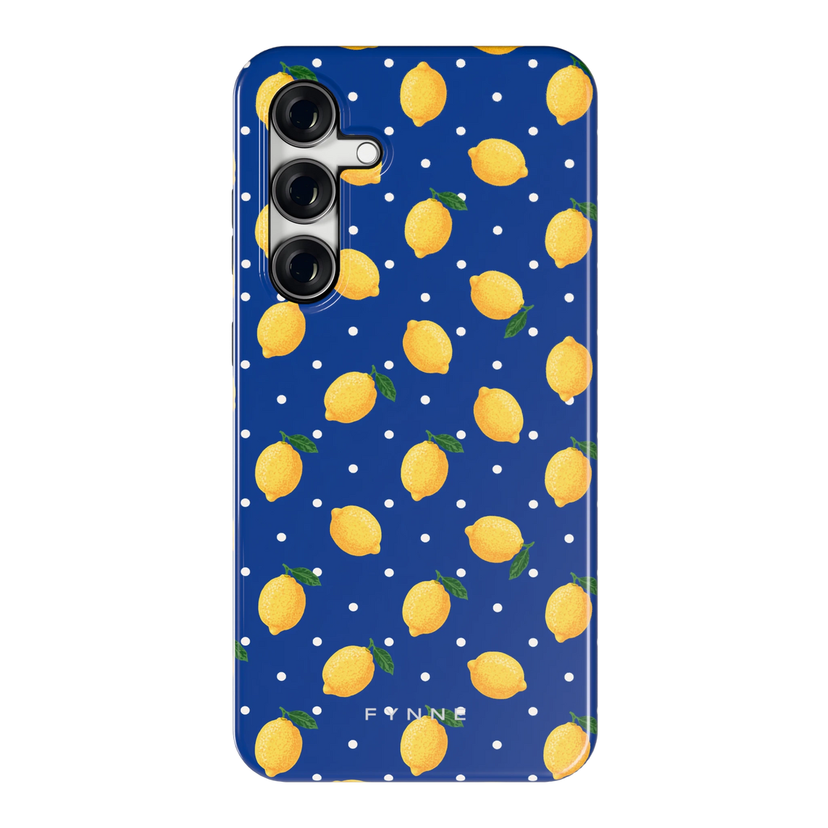 Citroenen op marineblauw hoesje voor Galaxy S24 FE, achterkant