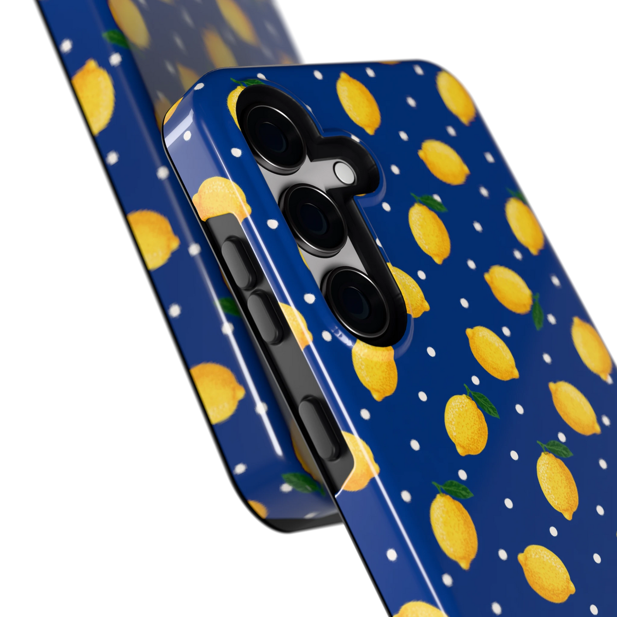 Citroenen op marineblauw hoesje voor Galaxy S24, close-up