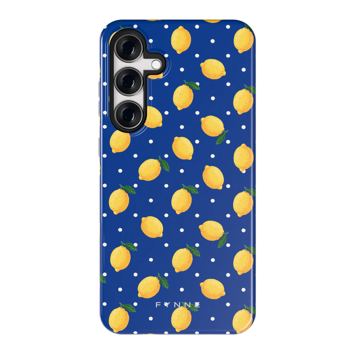 Citroenen op marineblauw hoesje voor Galaxy S24+, achterkant