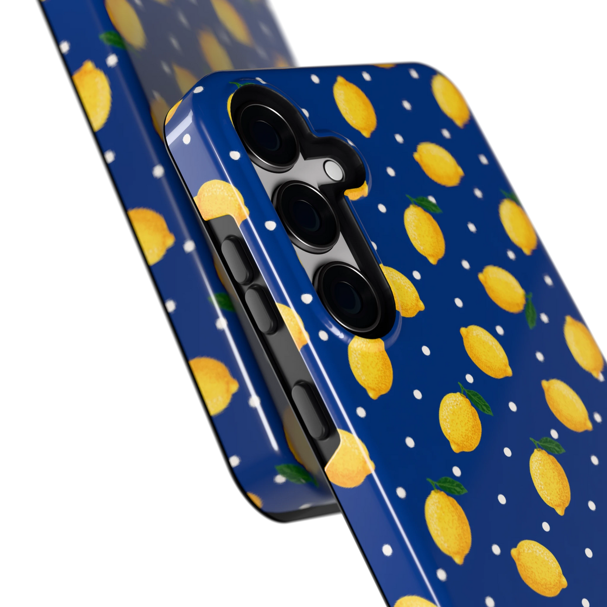Citroenen op marineblauw hoesje voor Galaxy S24+, close-up