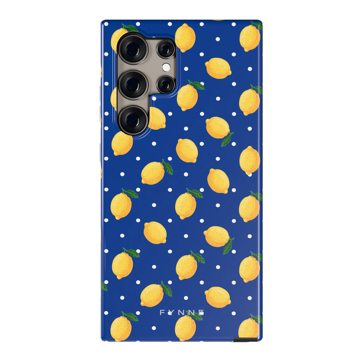 Citroenen op marineblauw hoesje voor Galaxy S24 Ultra, achterkant