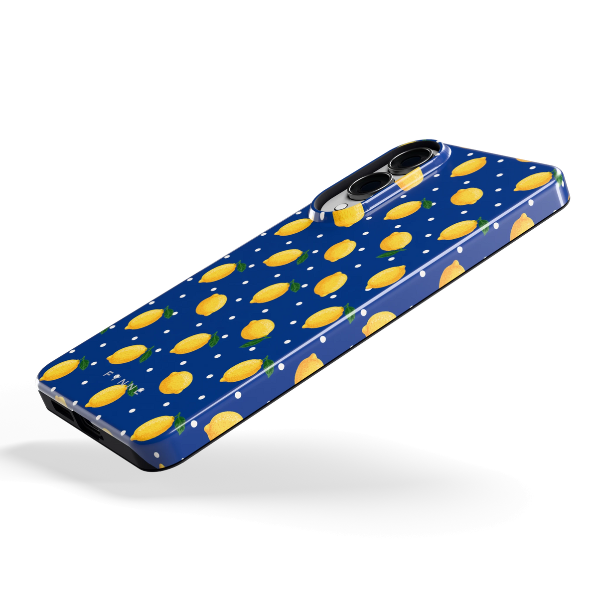 Citroenen op marineblauw hoesje voor Galaxy S25 Edge, schuin