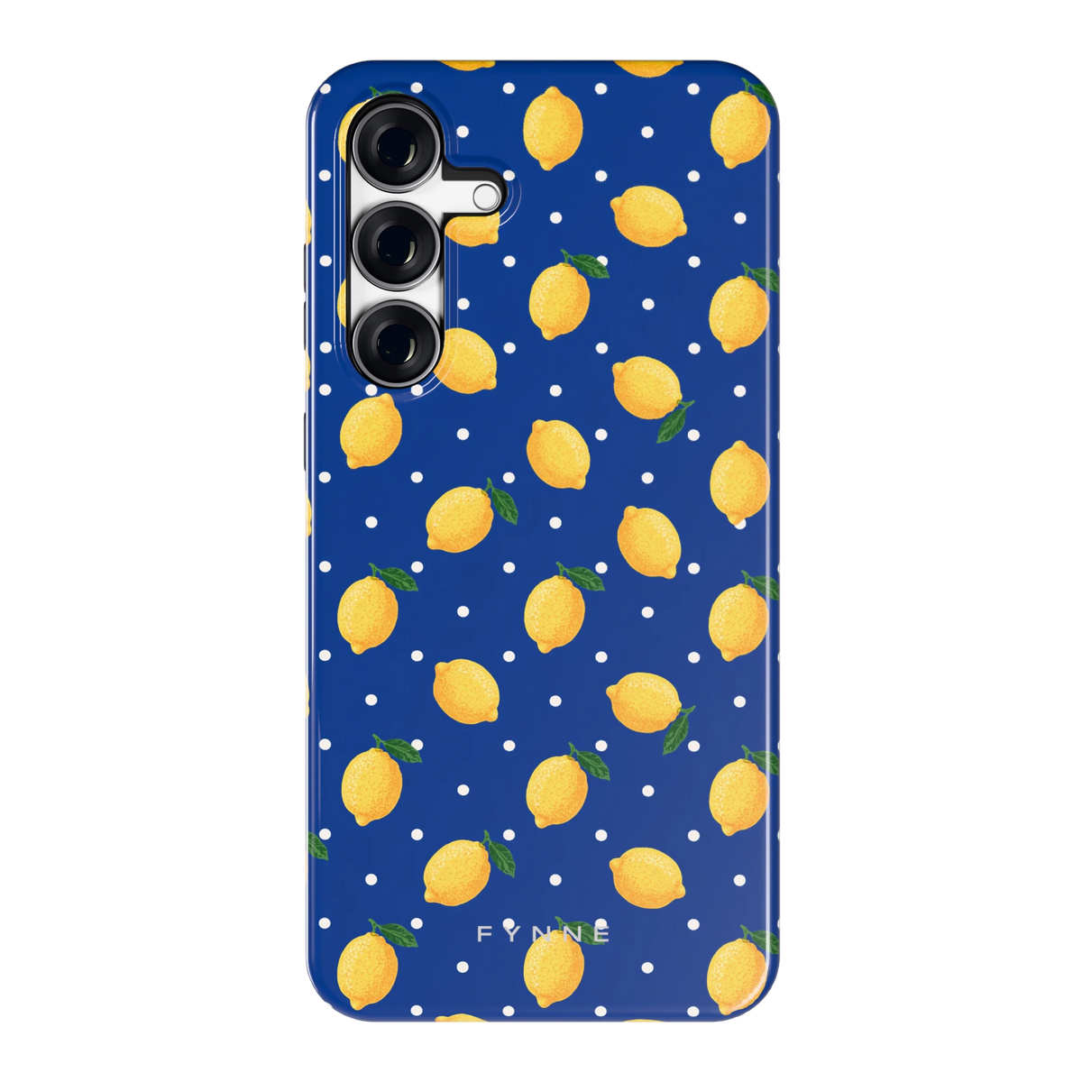 Citroenen op marineblauw hoesje voor Galaxy S25 FE, achterkant