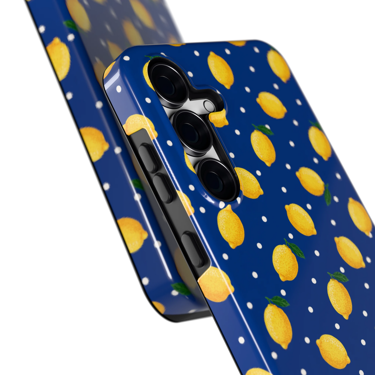 Citroenen op marineblauw hoesje voor Galaxy S25 FE, close-up