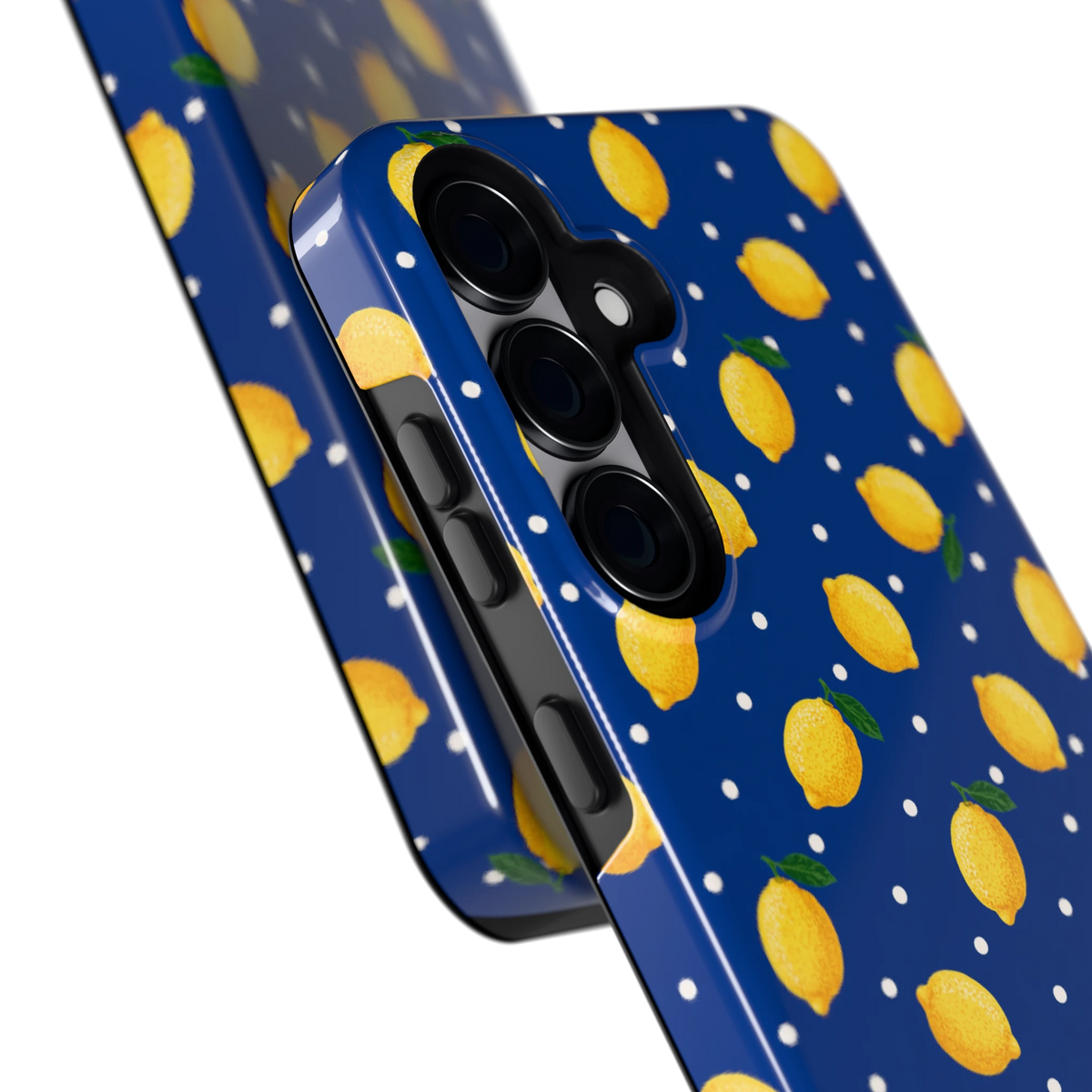 Citroenen op marineblauw hoesje voor Galaxy S25, close-up