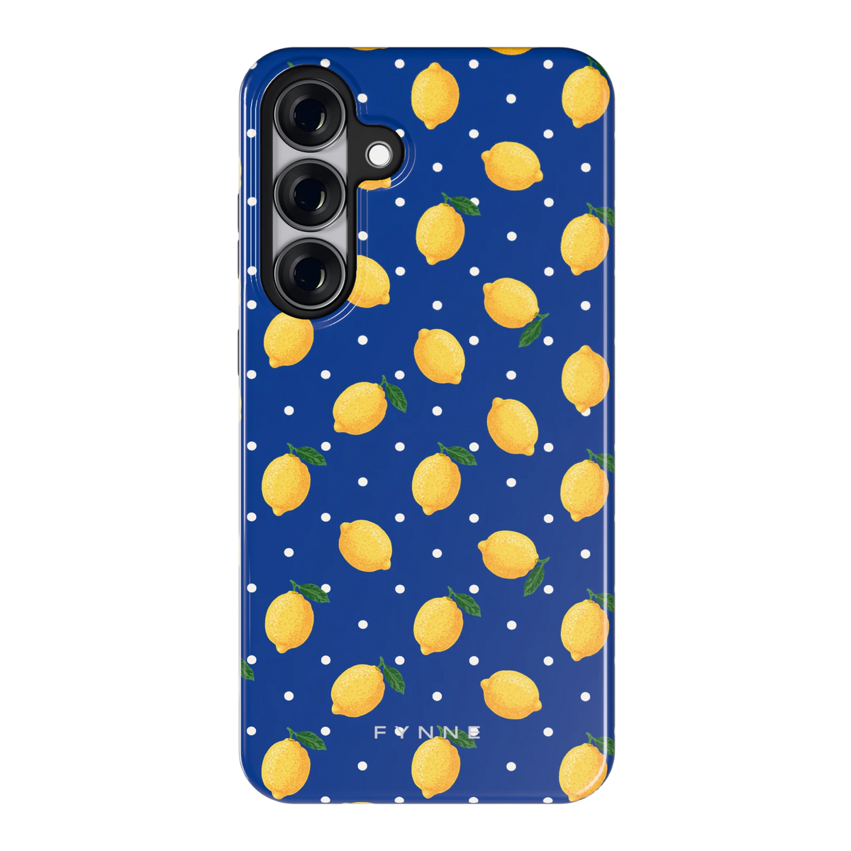 Citroenen op marineblauw hoesje voor Galaxy S25+, achterkant