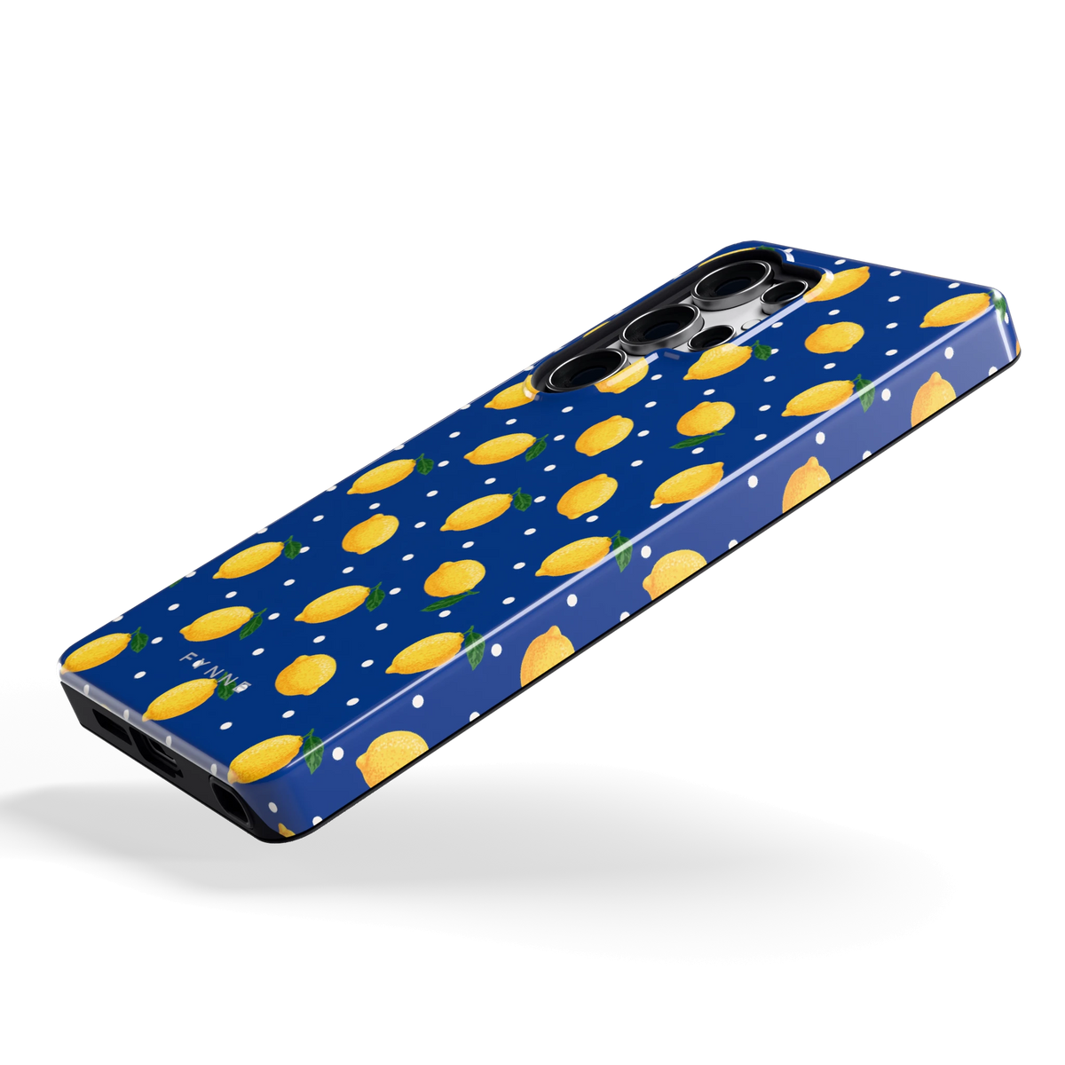 Citroenen op marineblauw hoesje voor Galaxy S25 Ultra, schuin