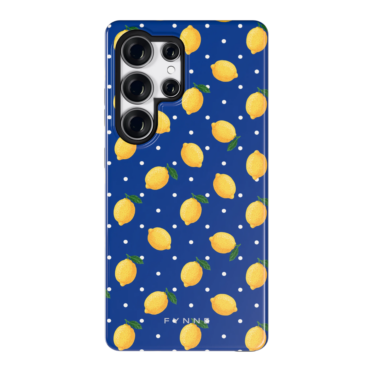 Citroenen op marineblauw hoesje voor Galaxy S25 Ultra, achterkant