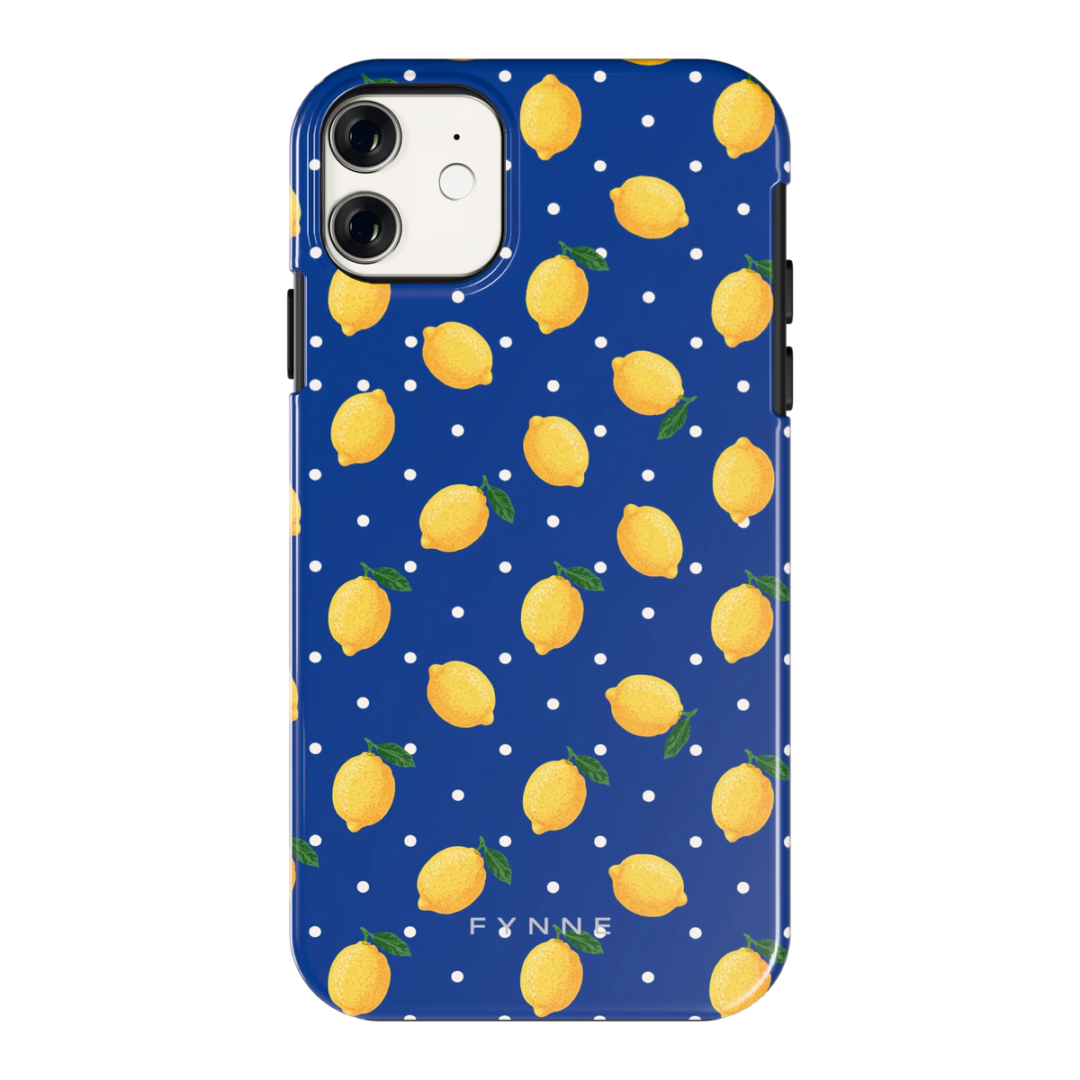 Citroenen op marineblauw hoesje voor iPhone 11, achterkant