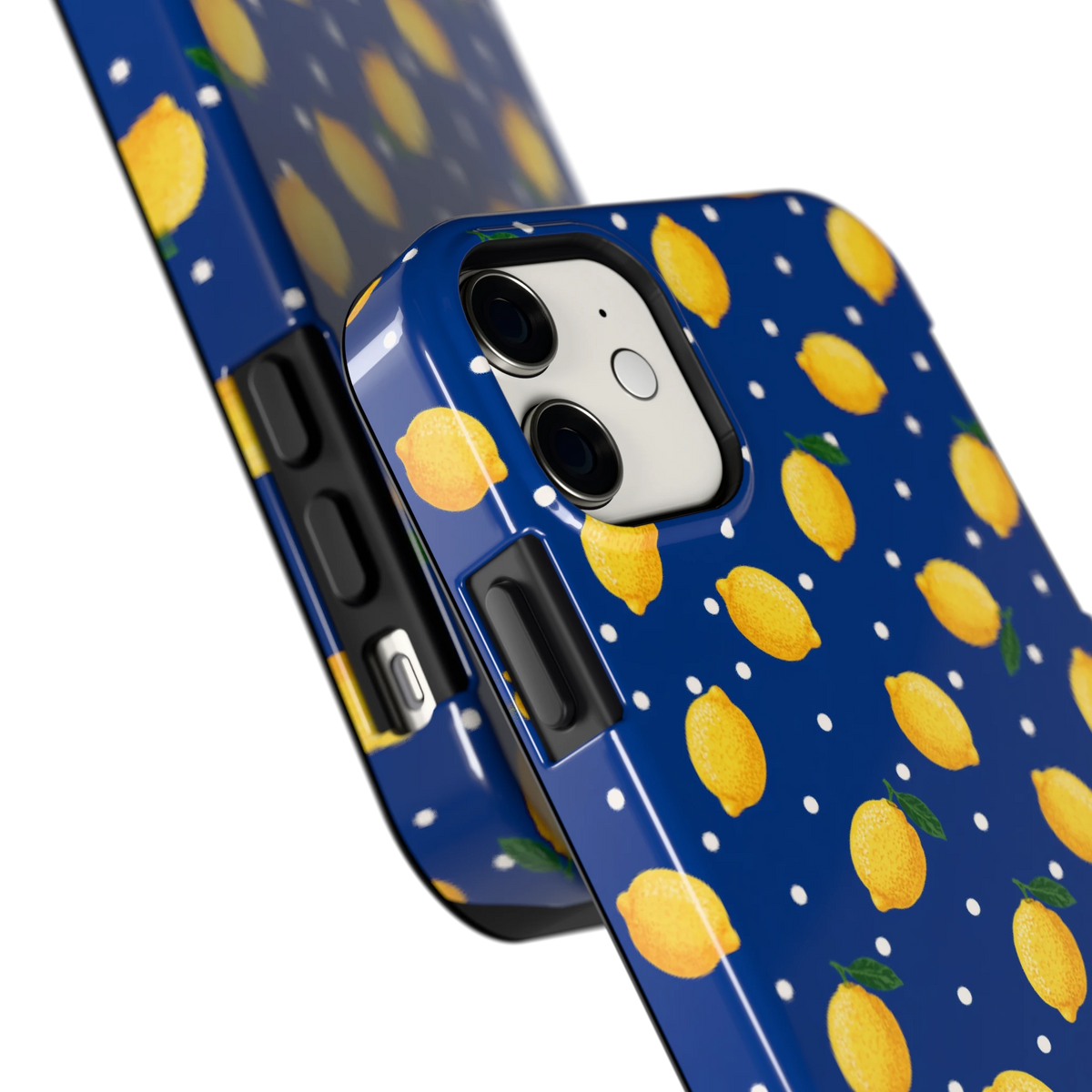 Citroenen op marineblauw hoesje voor iPhone 11, close-up