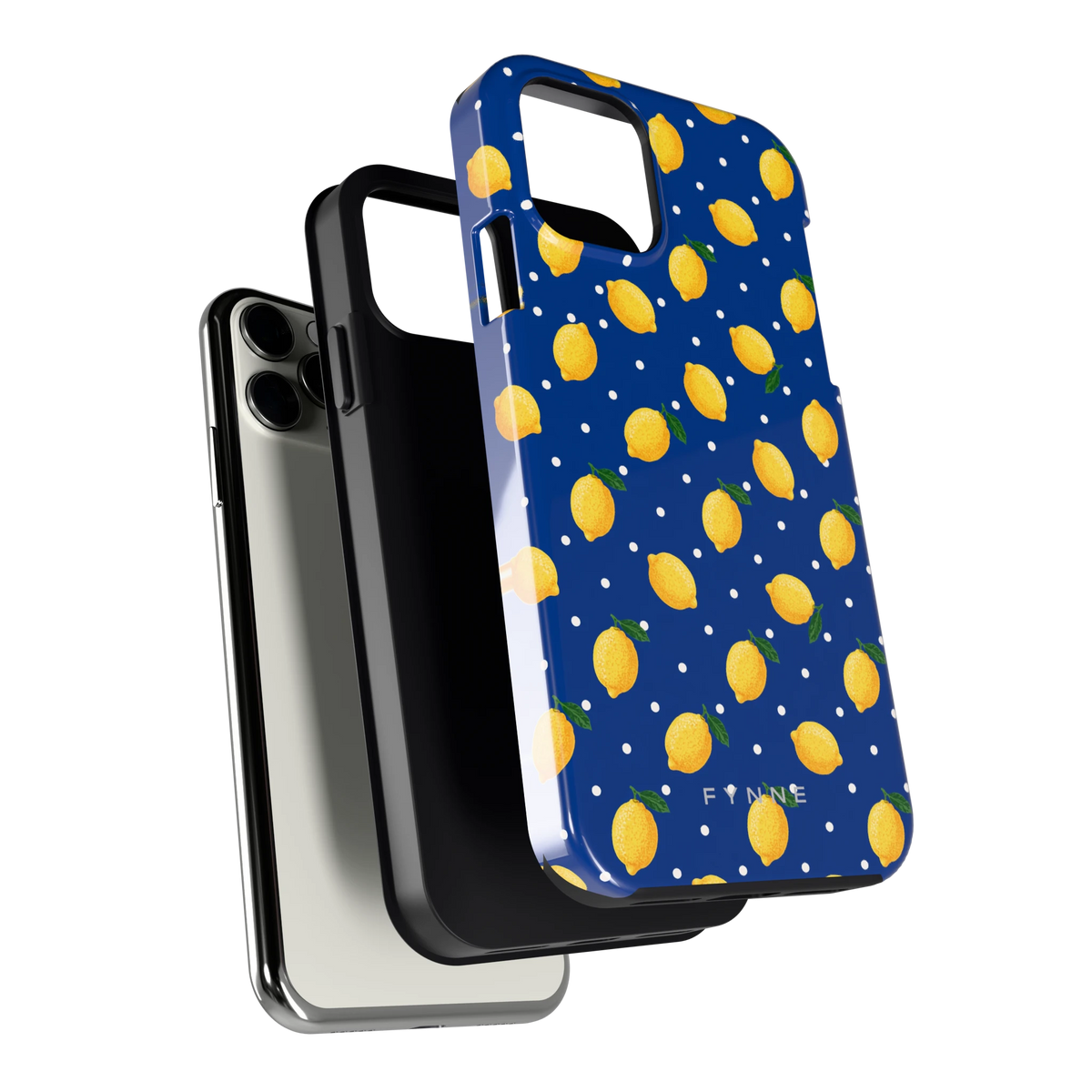 Citroenen op marineblauw hoesje voor iPhone 11 Pro, los van de telefoon