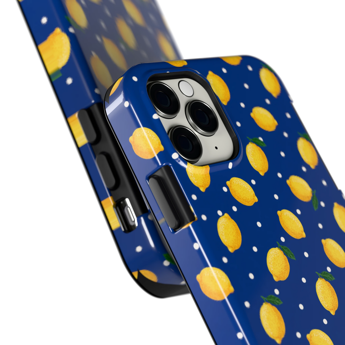 Citroenen op marineblauw hoesje voor iPhone 11 Pro, close-up