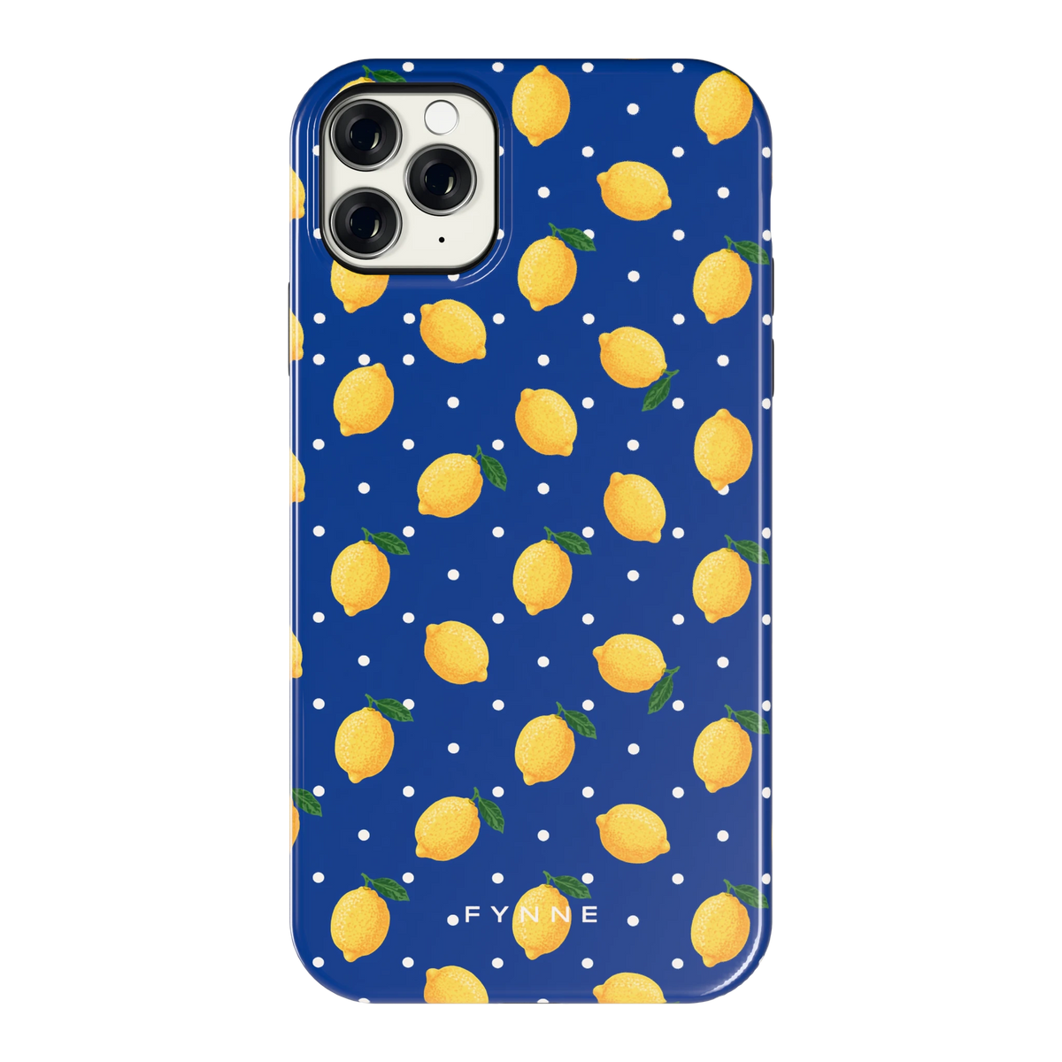 Citroenen op marineblauw hoesje voor iPhone 11 Pro Max, achterkant