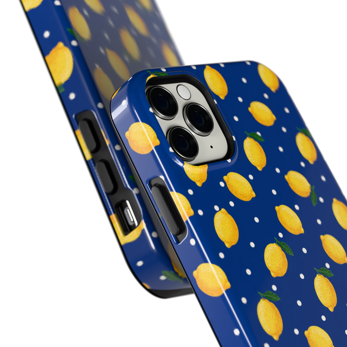 Citroenen op marineblauw hoesje voor iPhone 11 Pro Max, close-up
