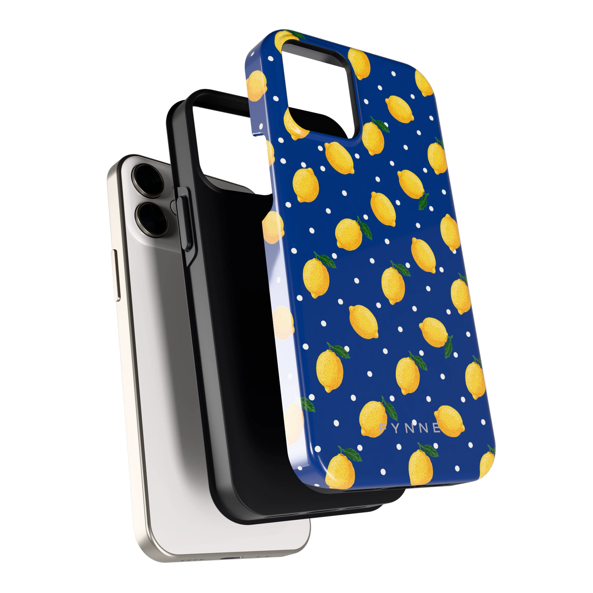 Citroenen op marineblauw hoesje voor iPhone 12 mini, los van de telefoon