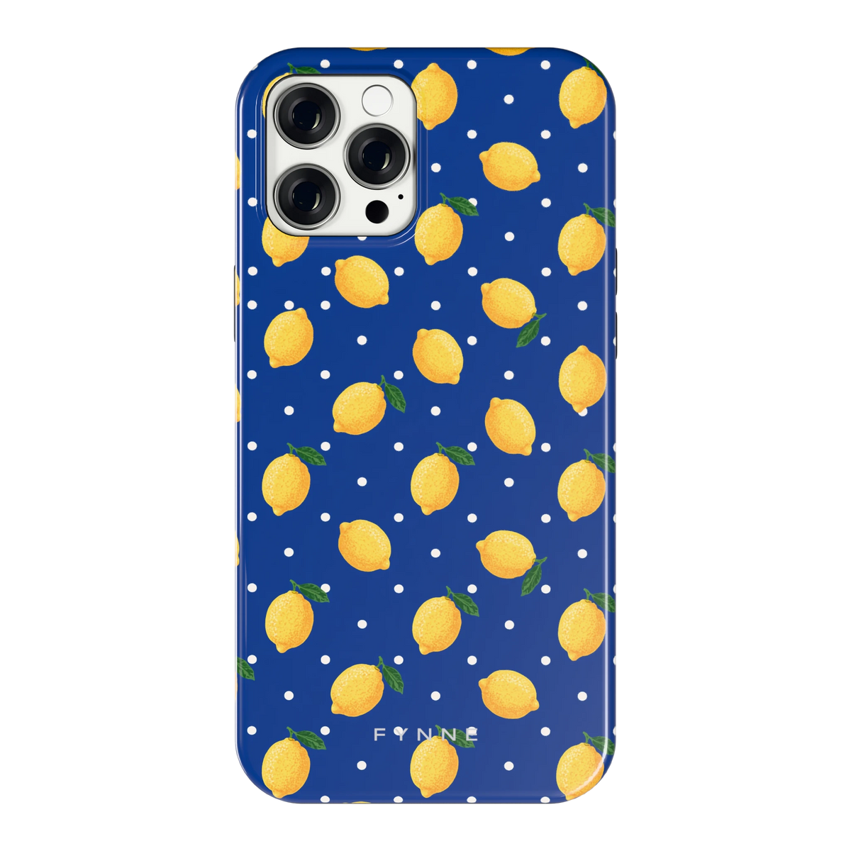Citroenen op marineblauw hoesje voor iPhone 12 Pro Max, achterkant