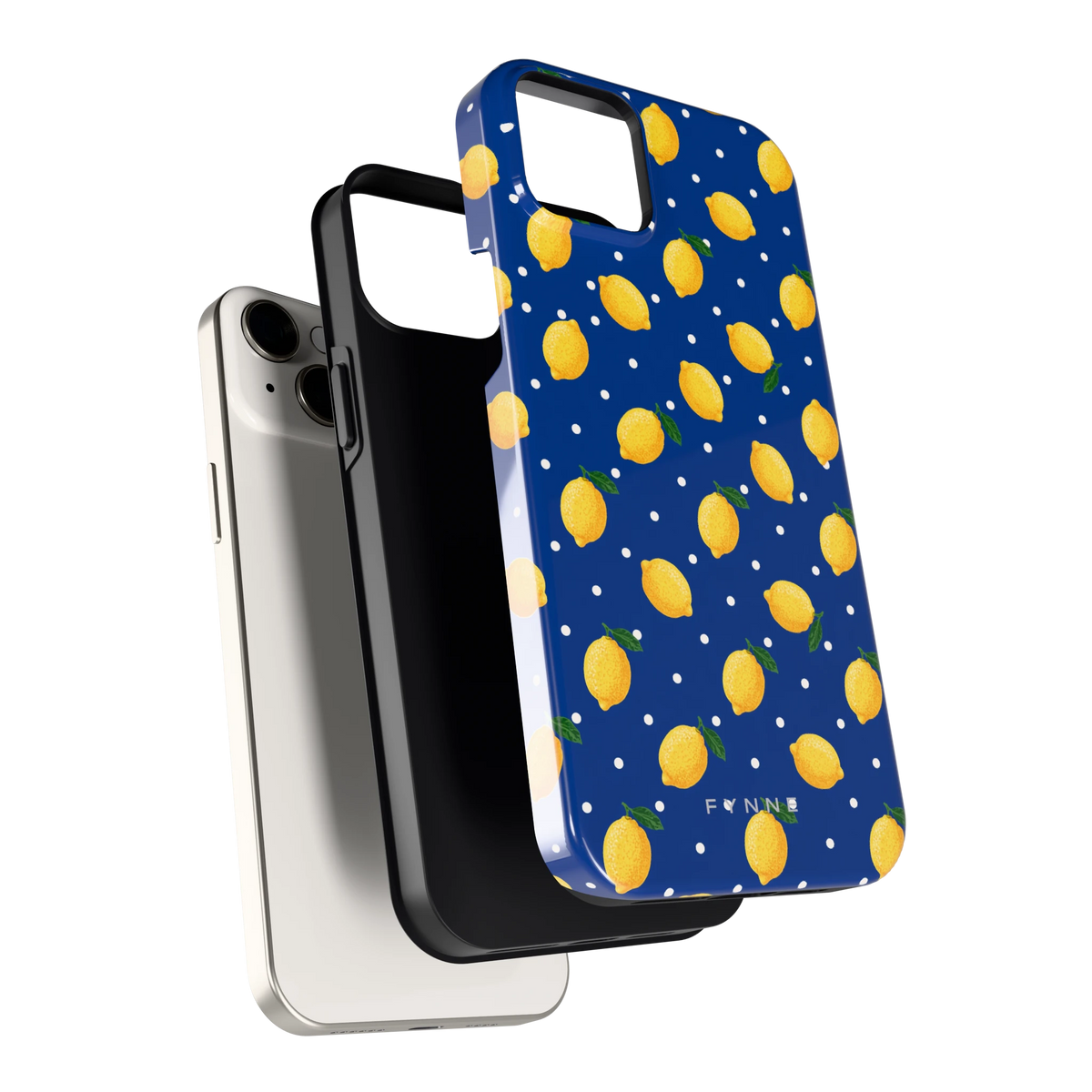 Citroenen op marineblauw hoesje voor iPhone 14 Plus, los van de telefoon