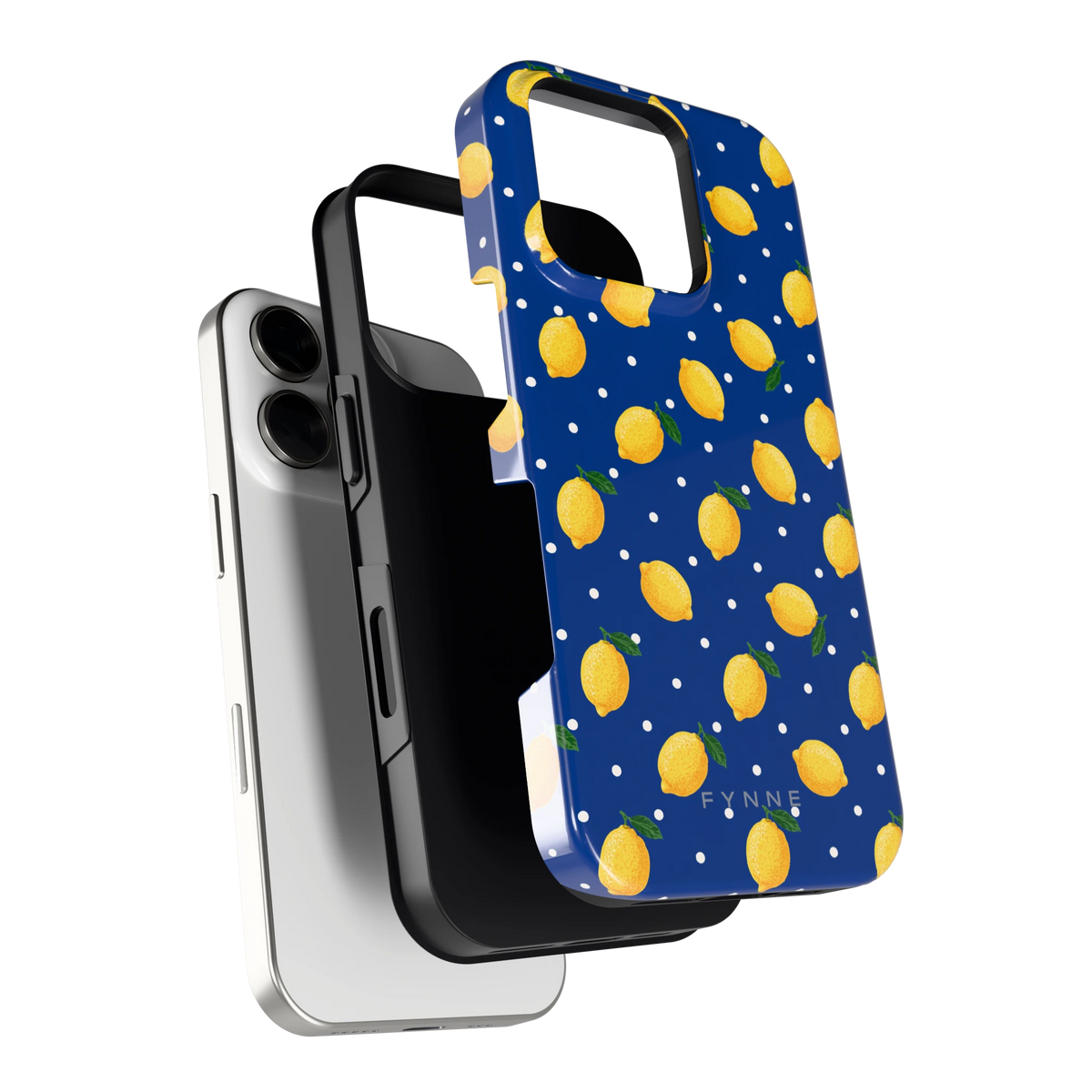 Citroenen op marineblauw hoesje voor iPhone 16 Pro, los van de telefoon