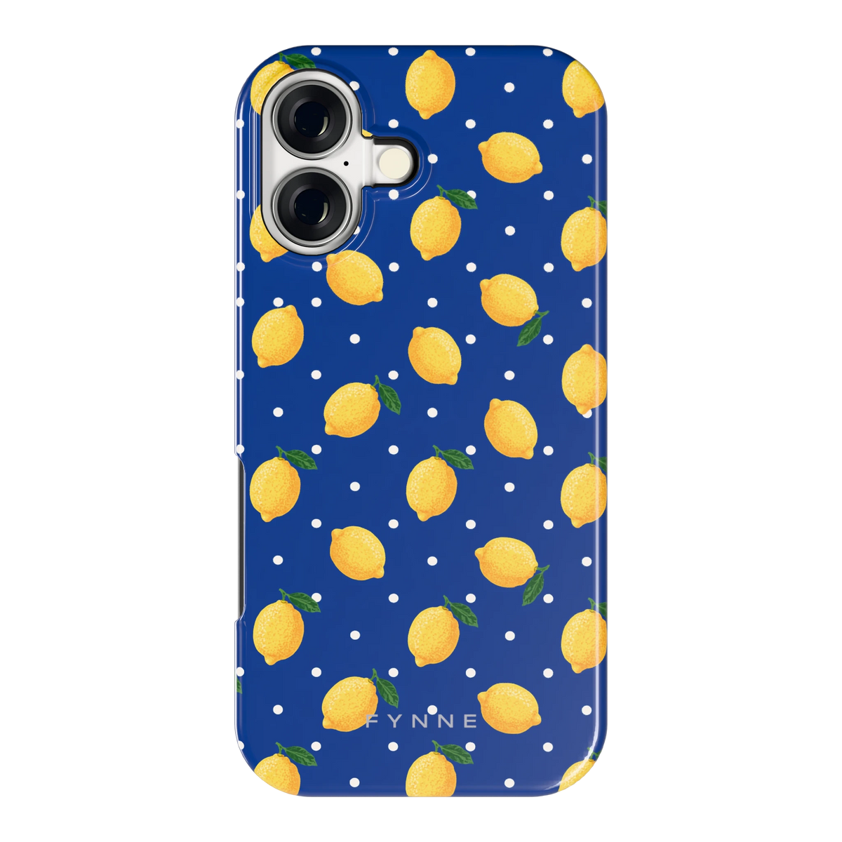 Citroenen op marineblauw hoesje voor iPhone 17, achterkant