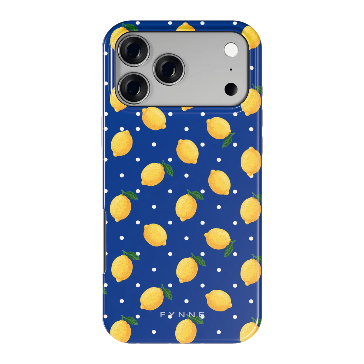 Citroenen op marineblauw hoesje voor iPhone 17 Pro Max, achterkant