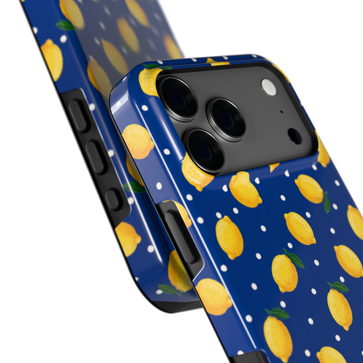 Citroenen op marineblauw hoesje voor iPhone 17 Pro Max, close-up