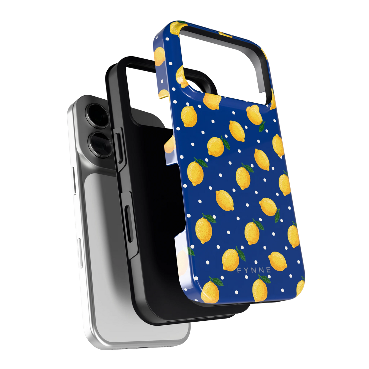 Citroenen op marineblauw hoesje voor iPhone 18 Pro, los van de telefoon