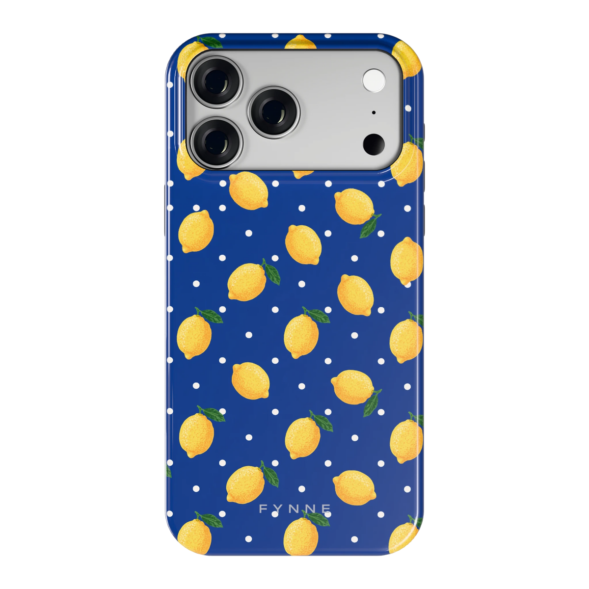 Citroenen op marineblauw hoesje voor iPhone 18 Pro Max, achterkant