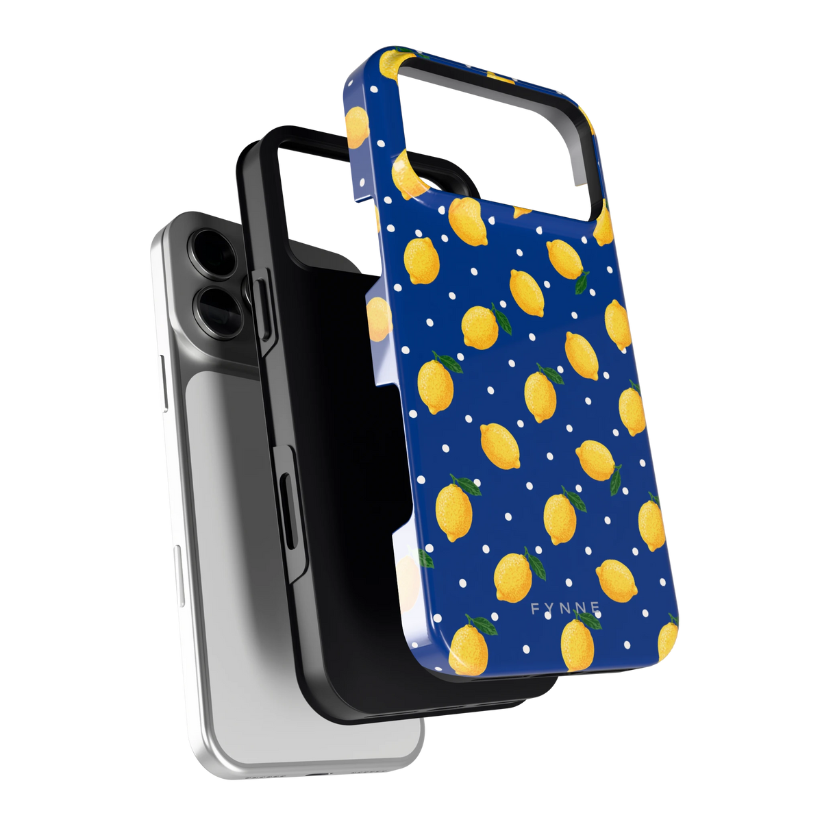 Citroenen op marineblauw hoesje voor iPhone 18 Pro Max, los van de telefoon