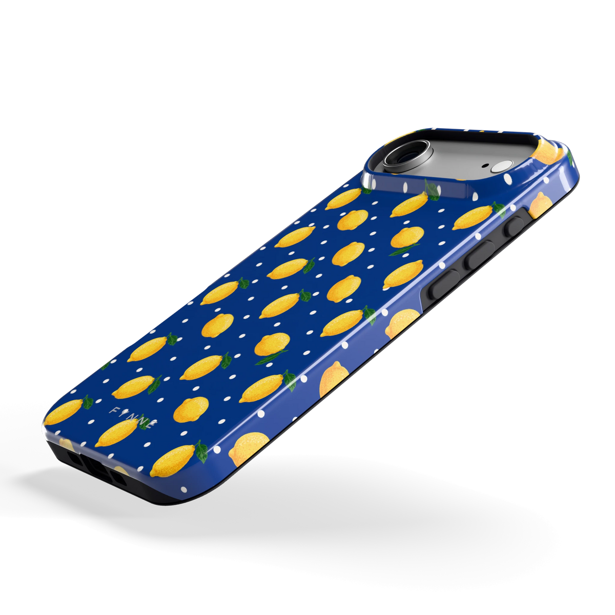 Citroenen op marineblauw hoesje voor iPhone Air, schuin