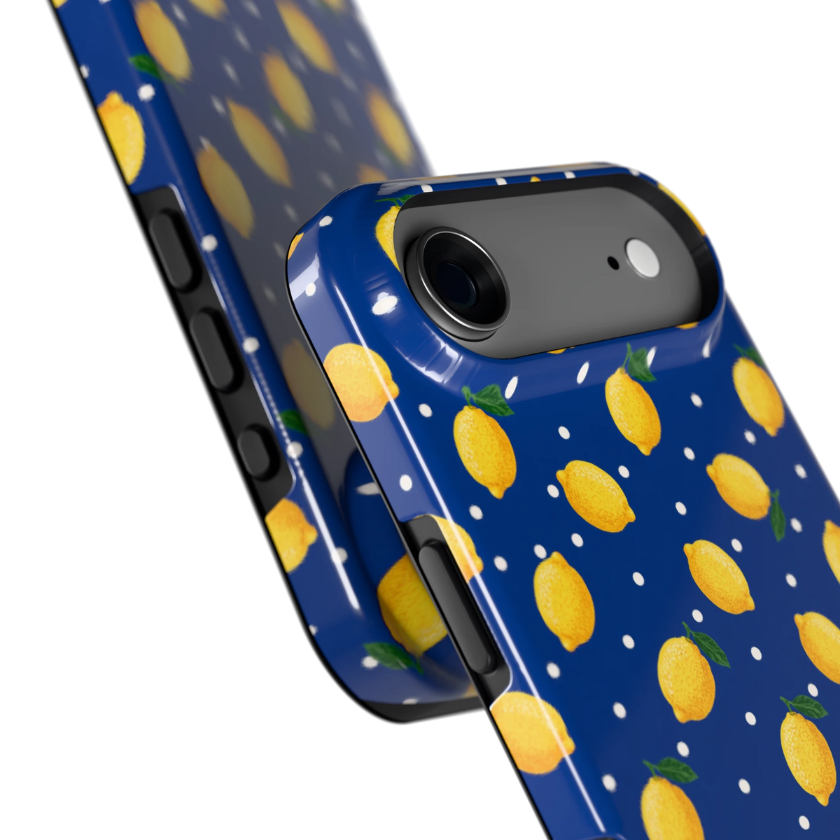 Citroenen op marineblauw hoesje voor iPhone Air, close-up