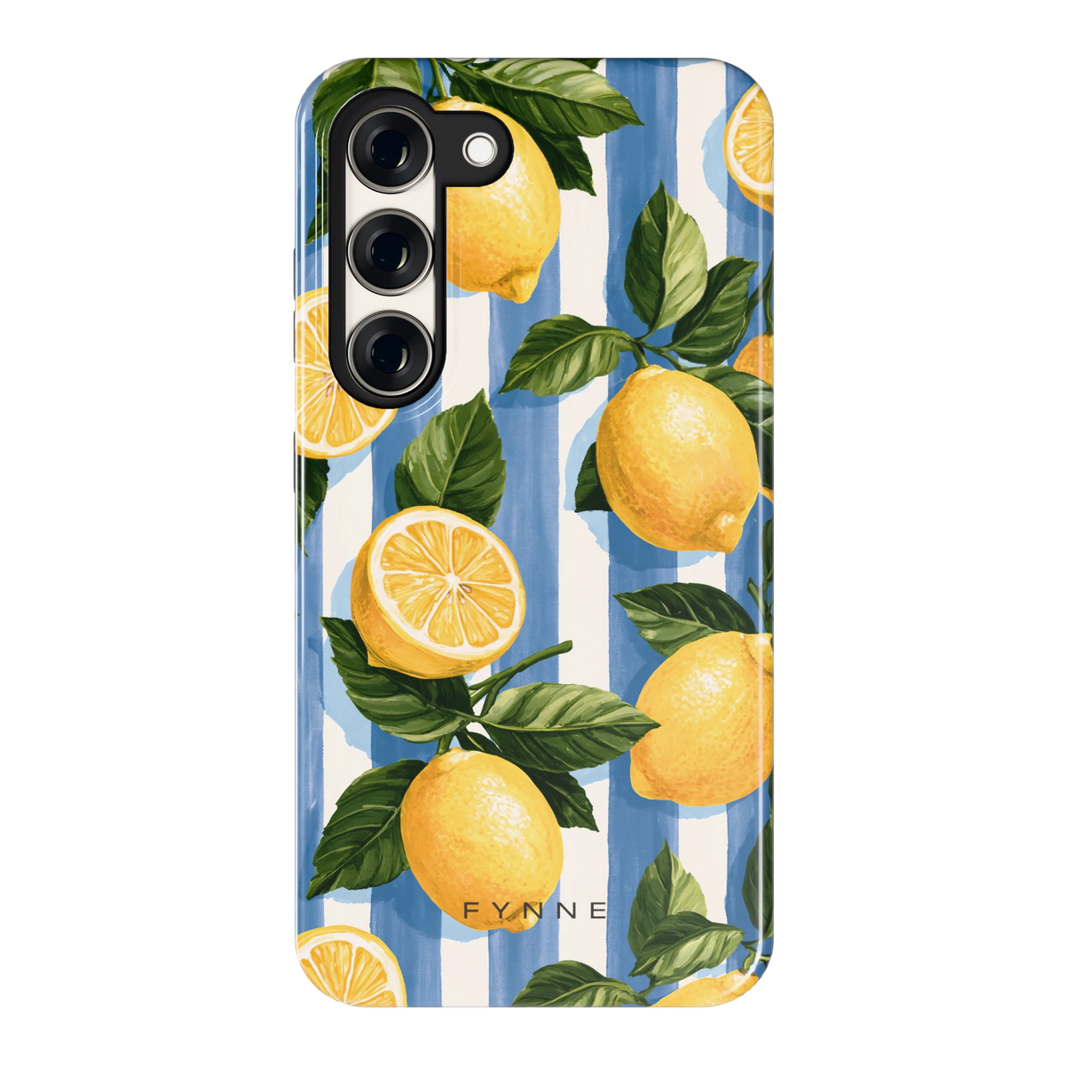 Citroenen op Strepen hoesje voor Galaxy S23, achterkant