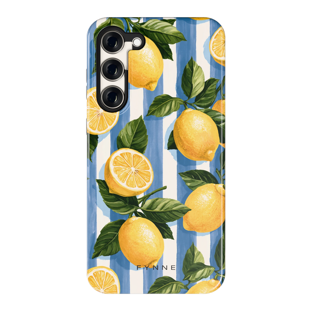 Citroenen op Strepen hoesje voor Galaxy S23+, achterkant