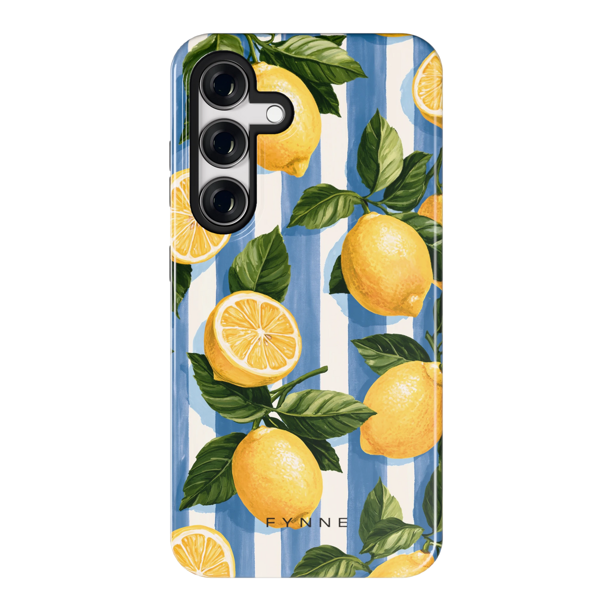 Citroenen op Strepen hoesje voor Galaxy S24, achterkant