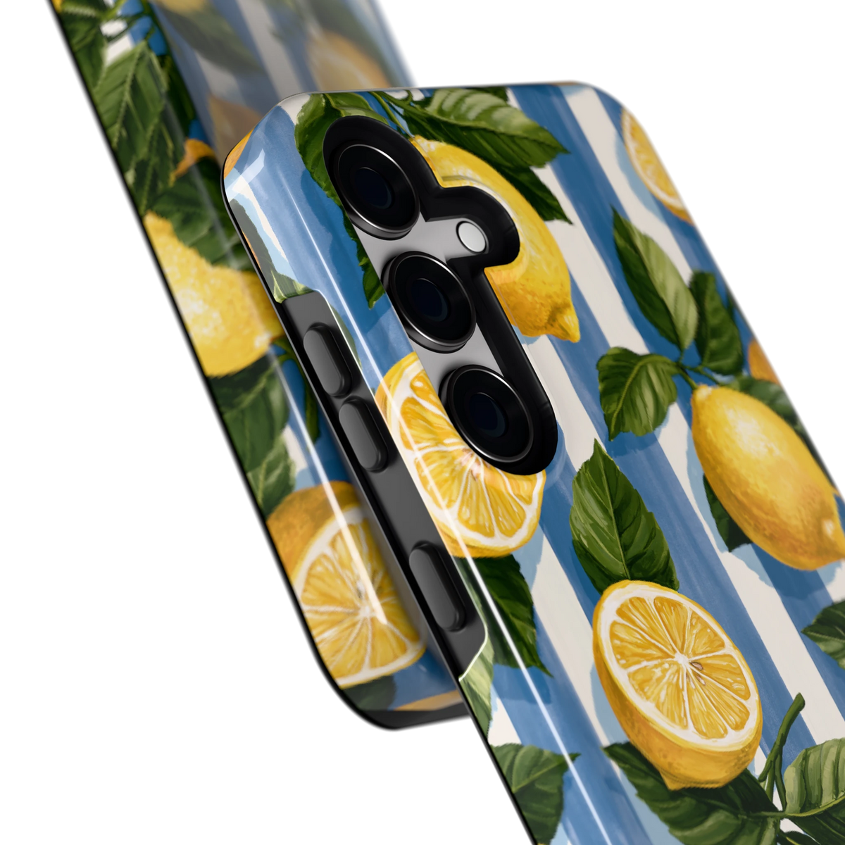 Citroenen op Strepen hoesje voor Galaxy S24, close-up