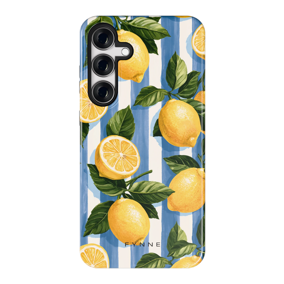 Citroenen op Strepen hoesje voor Galaxy S24+, achterkant